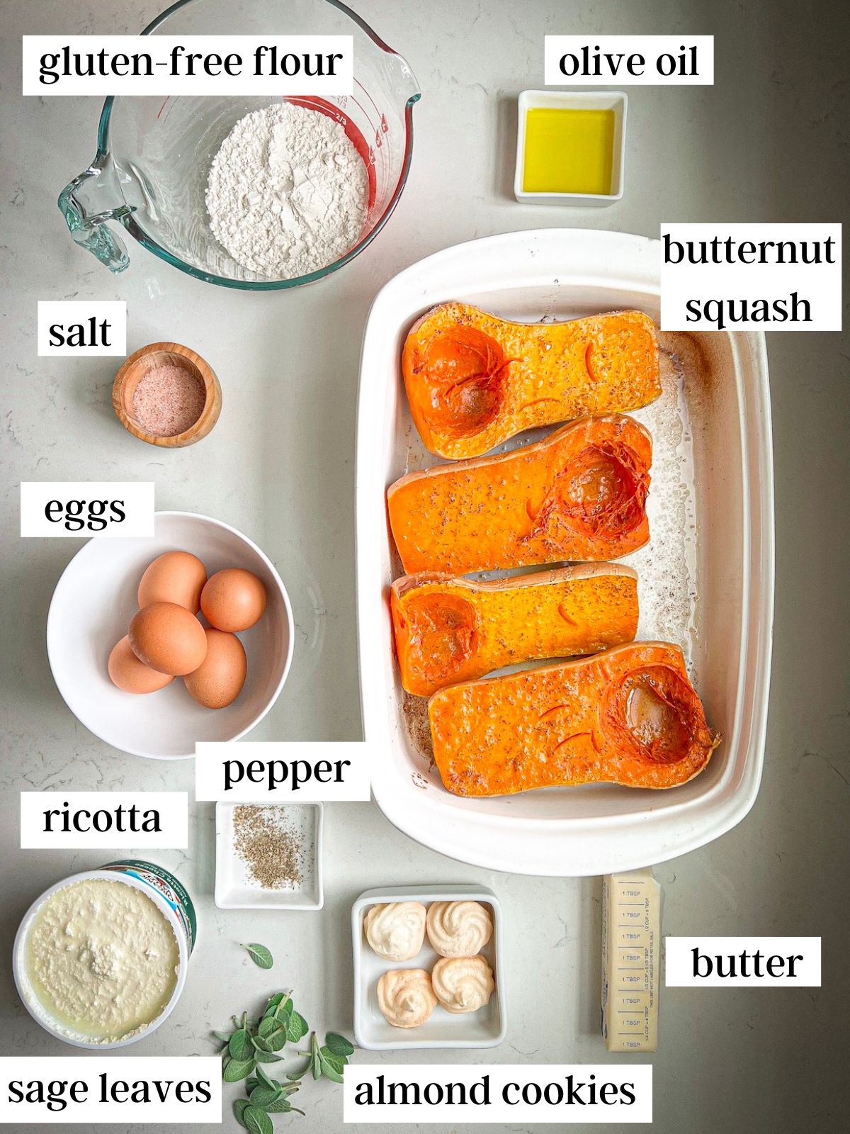Ingredients needed for gluten-free butternut squash ravioli