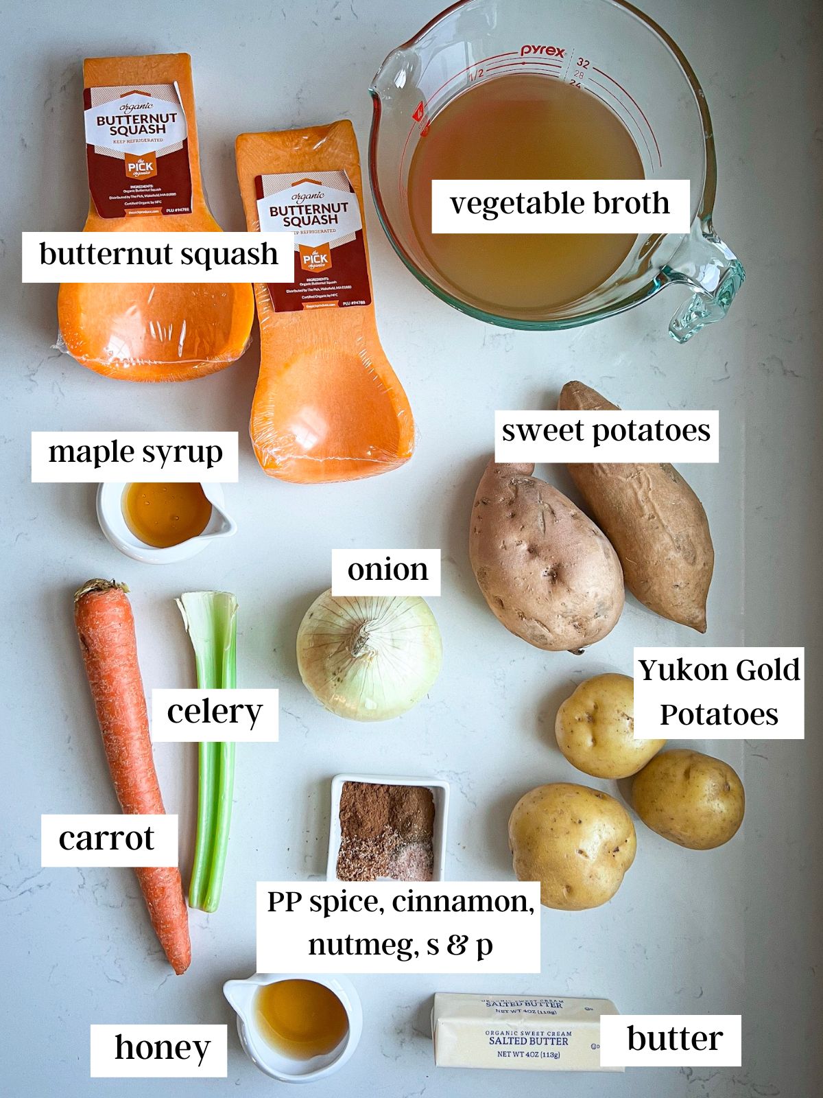 ingredients for Creamy Butternut Squash Soup