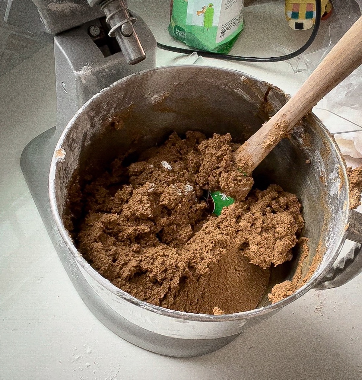 gingerbread cookie dough in a stand mixer